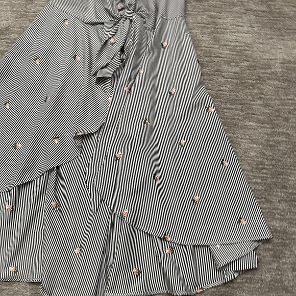 Calvin Klein Dress Womens 8 Striped Floral Embroidered Wrap Asymmetrical - Picture 5 of 13